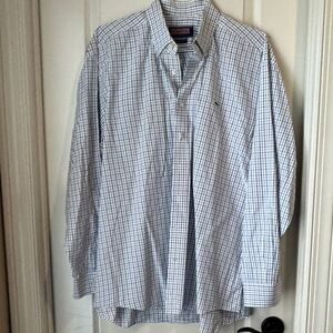 Vineyard Vines Men's White and Blue Plaid Shirt